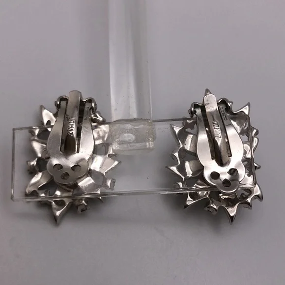 VTG Jomaz Silver Rhinestones Elegant Clip on Earrings